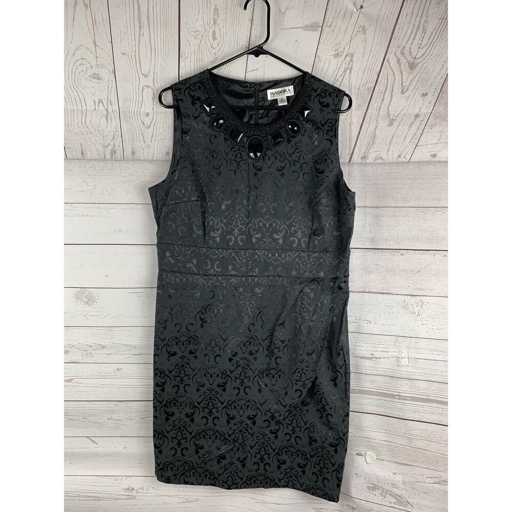 Isadora Collection Women's Black‎ beaded neckline Dress 14 PETITE sleeveless